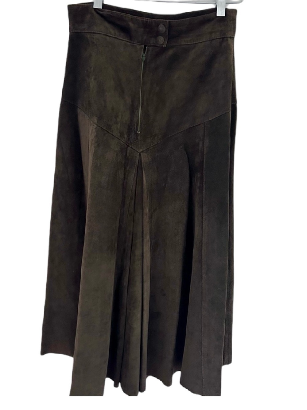Vintage Olive Suede Leather A-Line Midi Skirt - Picture 6 of 8
